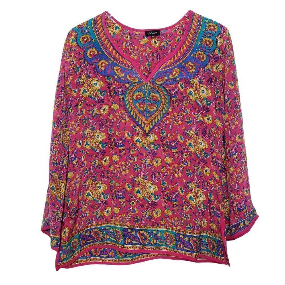 Tolani Silk Stephanie Blouse Floral Boho Oversize Lightweight Womens Sz XS